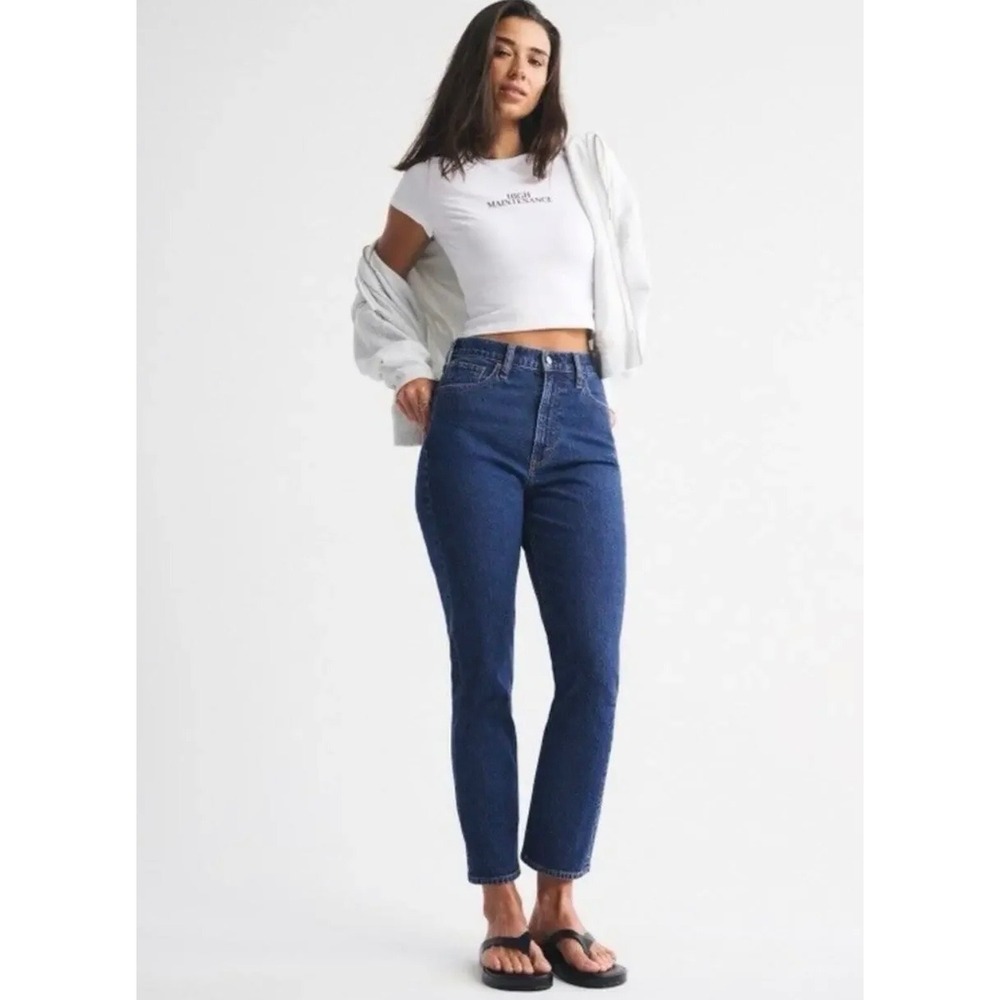 Abercrombie & Fitch Curve Love Ankle Straight Jeans 28 Dark Wash Cotton Blend